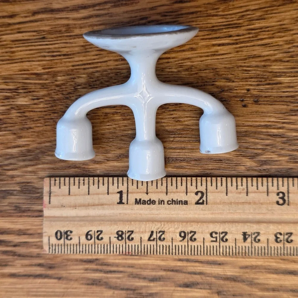 Vintage White Porcelain Miniature 3 Arm Candelabra Japan 2 Inch Dollhouse Decor
